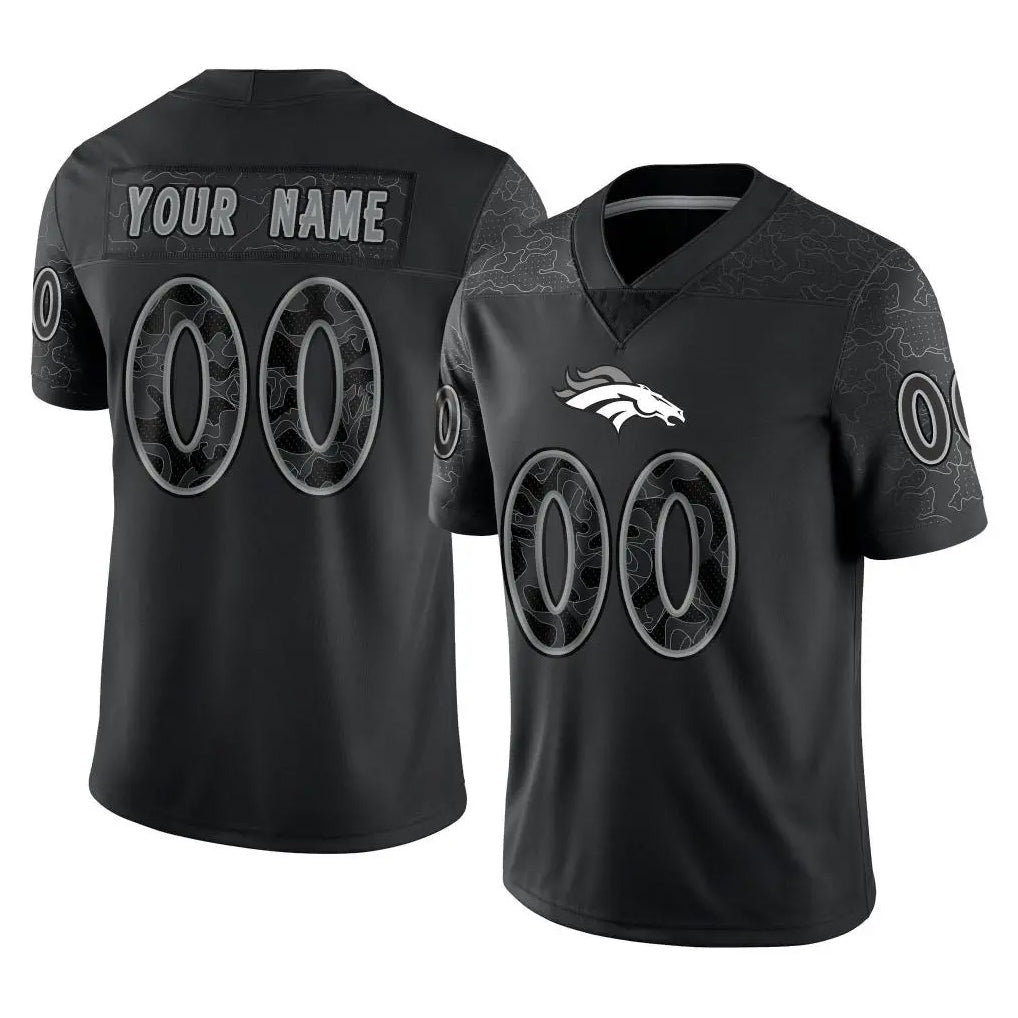 Pkot Custom D.Broncos Black Reflective Limited Any Name & Numbers Stitched Jerseys