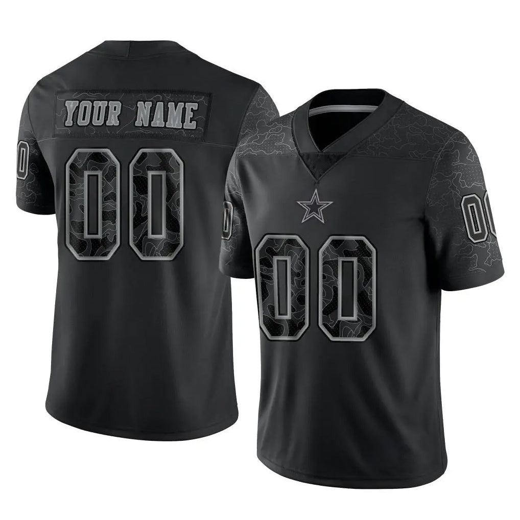 Pkot Custom D.Cowboys Black Limited Reflective Home Game Any Name & Numbers Stitched Jerseys