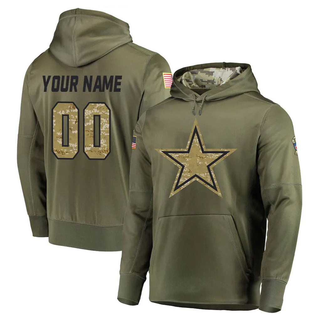 Pkot Custom D.Cowboys Olive Salute to Service Pullover Hoodies Home Game Any Name & Numbers Stitched Jerseys