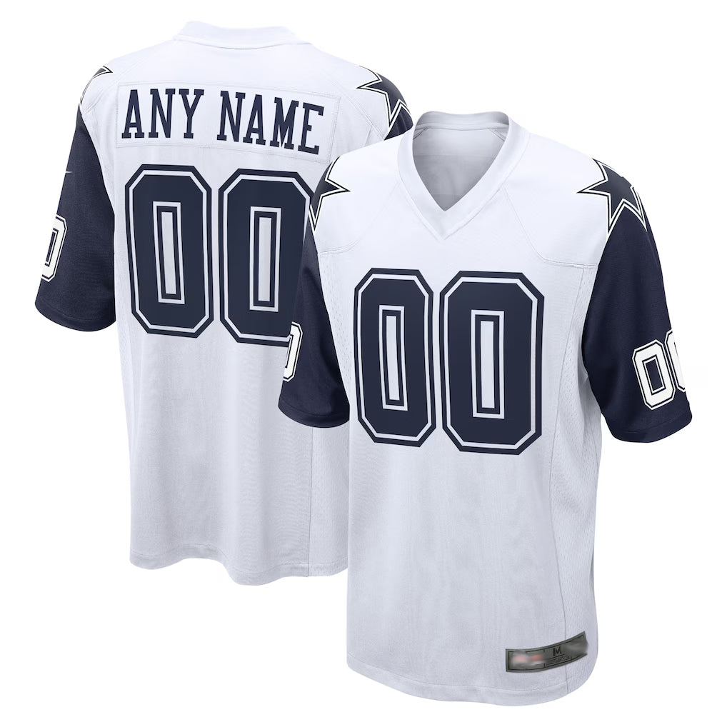 Pkot Custom D.Cowboys White-Navy Home Game Any Name & Numbers Stitched Jerseys