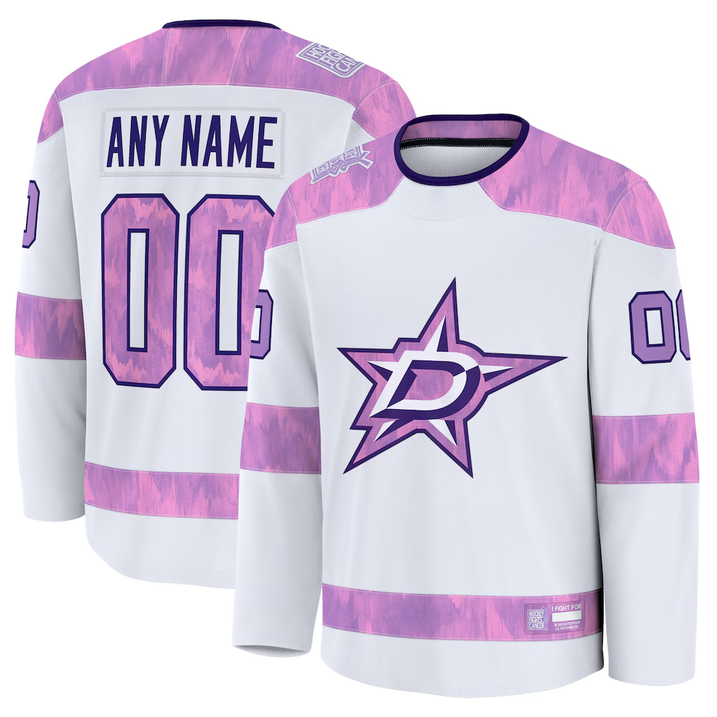 Pkot Custom D.Stars White 2024 Hockey Fights Cancer Practice Jerseys