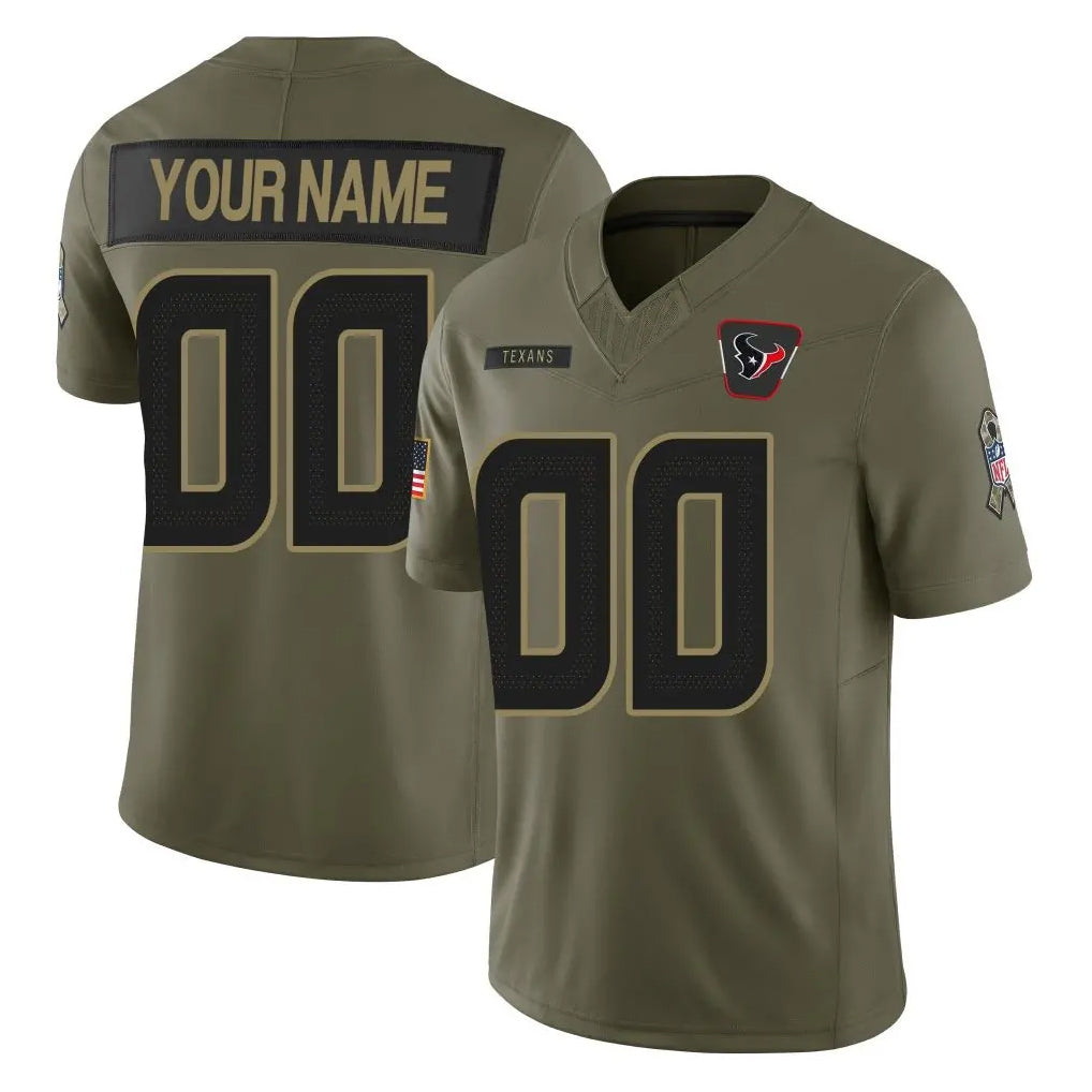 Pkot Custom H.Texans Olive 2025 Salute To Service Limited Game Any Name & Numbers Stitched Jerseys