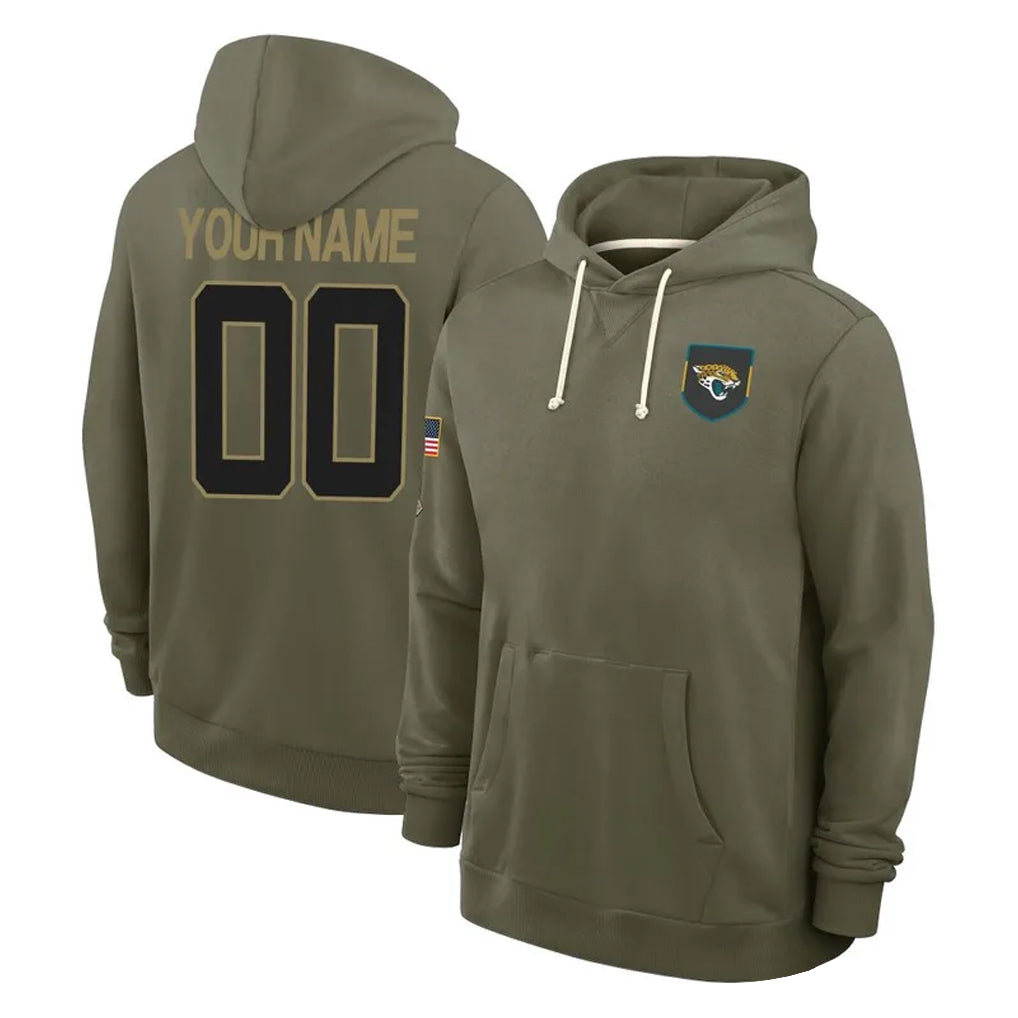 Pkot Custom J.Jaguars Olive Salute to Service Pullover Hoodies Limited Any Name & Numbers Stitched Jerseys