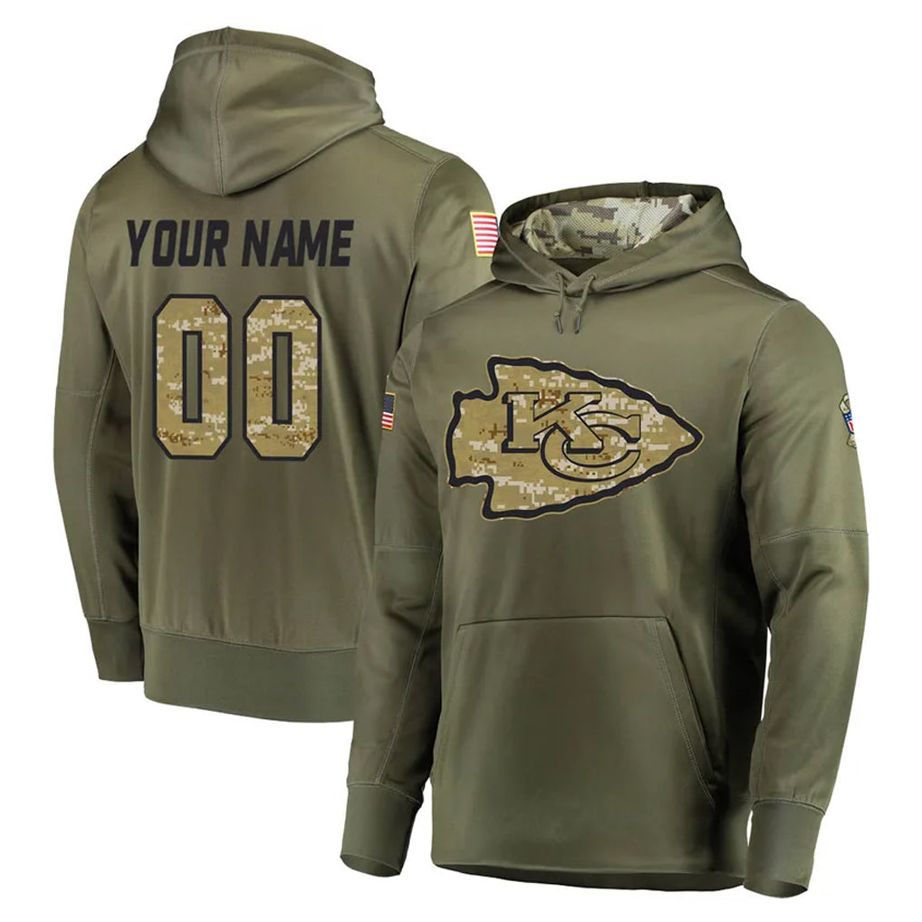 Pkot Custom KC.Chiefs Olive Salute to Service Pullover Hoodies Home Game Any Name & Numbers Stitched Jerseys
