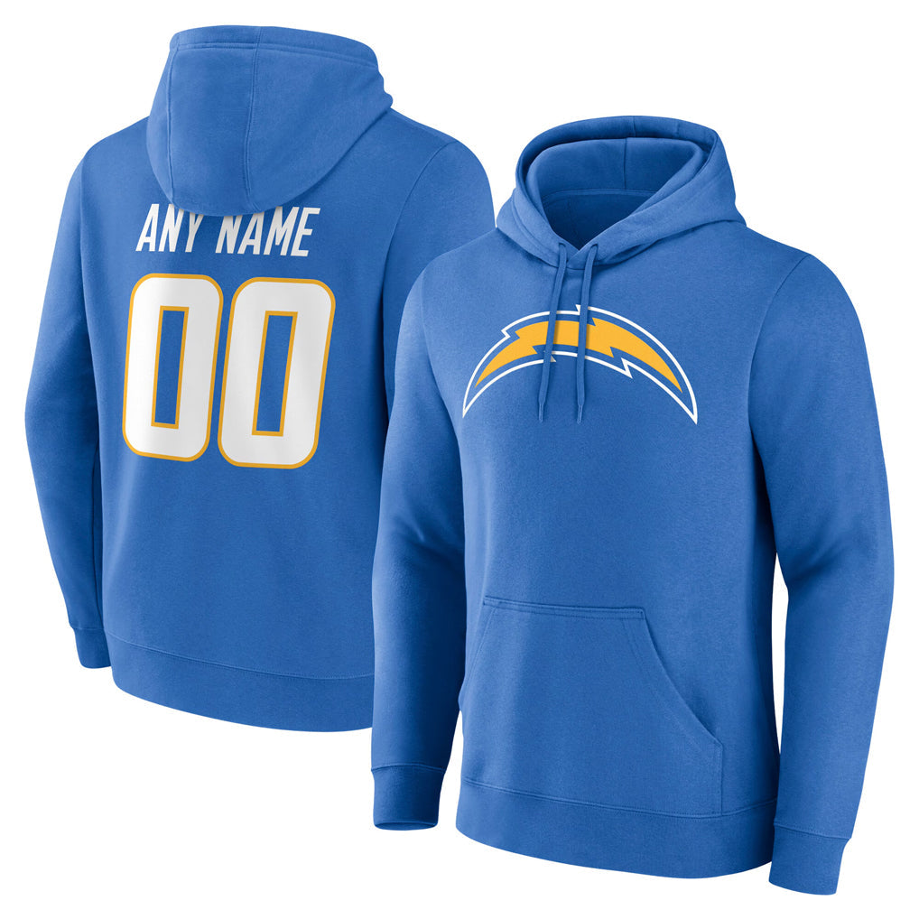 Pkot Custom LA.Chargers Blue LOGO Pullover Hoodies Home Game Any Name & Numbers Stitched Jerseys