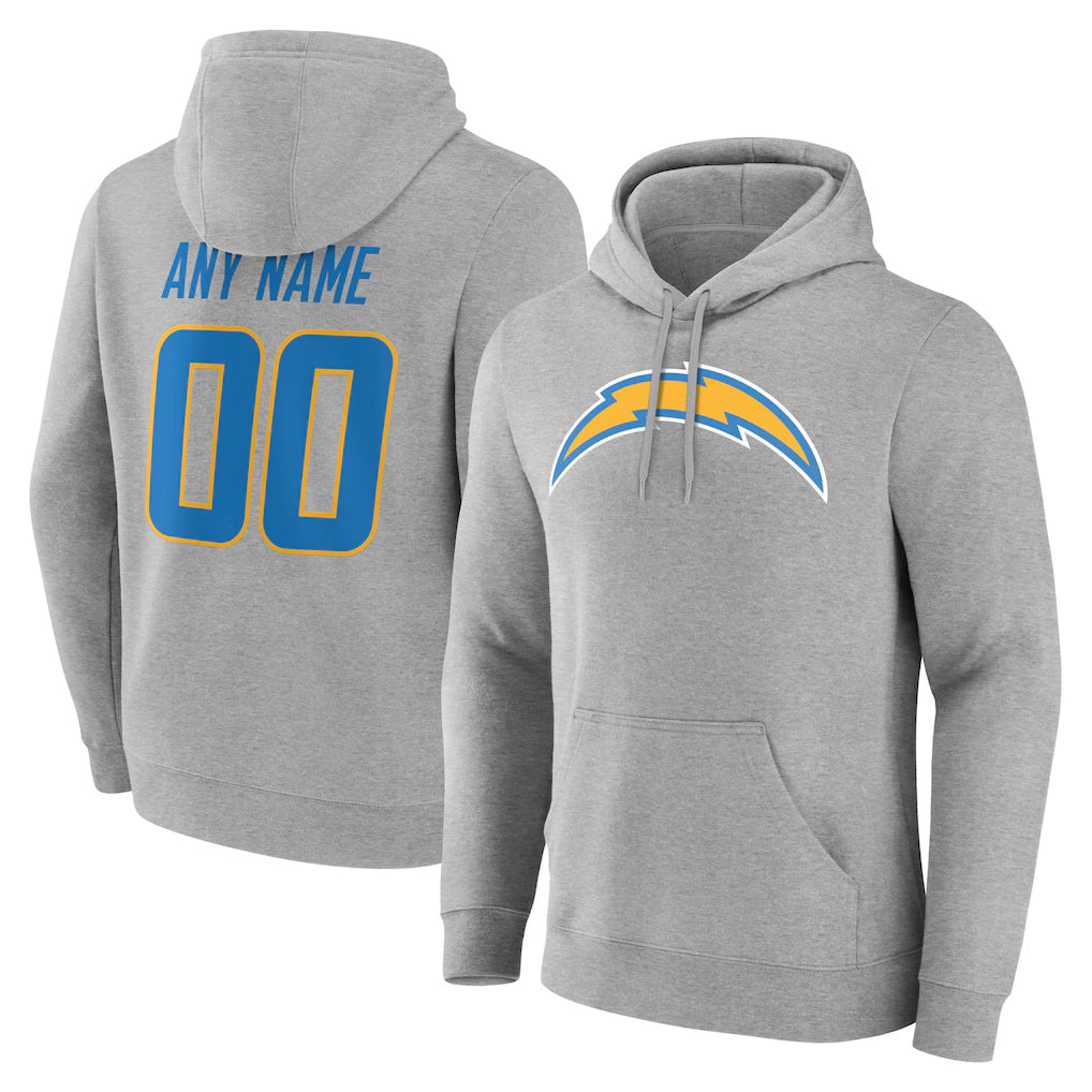 Pkot Custom LA.Chargers Gray LOGO Pullover Hoodies Home Game Any Name & Numbers Stitched Jerseys
