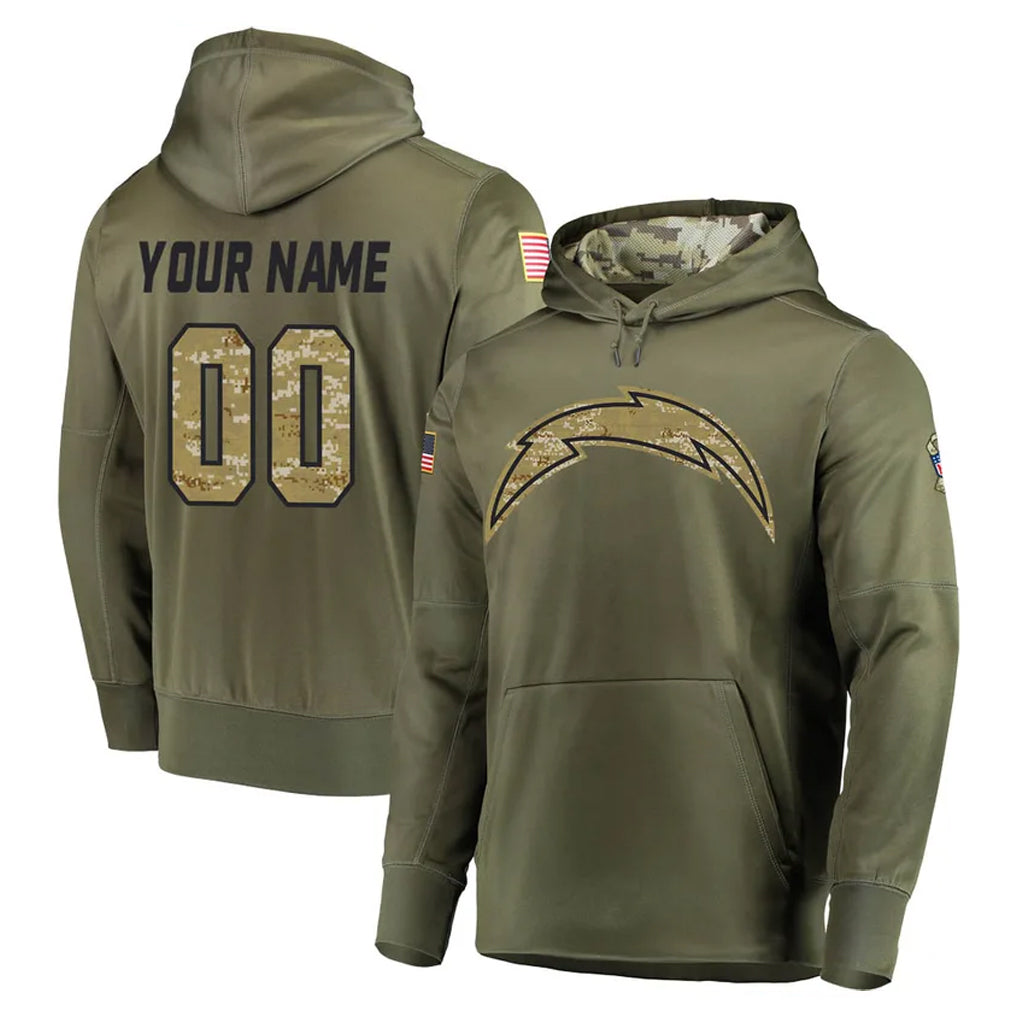 Pkot Custom LA.Chargers Olive Salute to Service Pullover Hoodies Home Game Any Name & Numbers Stitched Jerseys