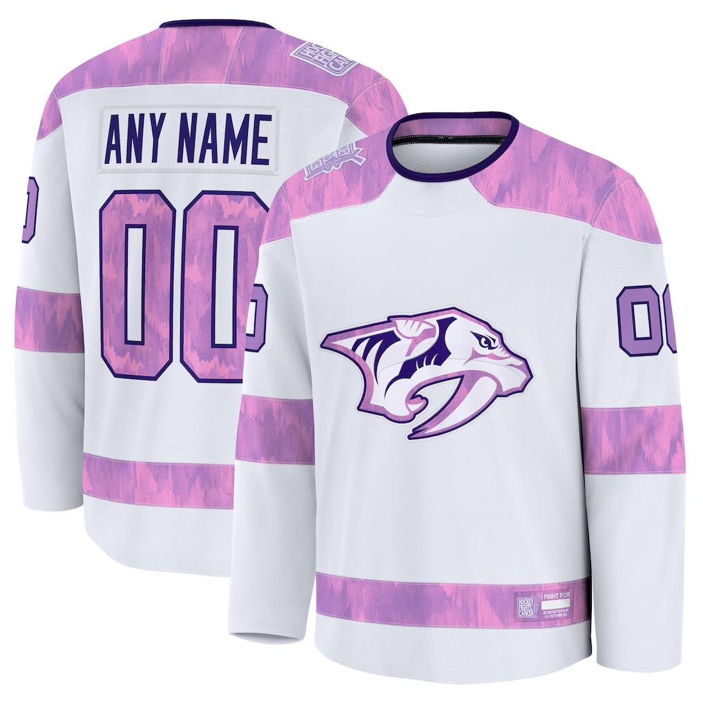 Pkot Custom N.Predators White 2024 Hockey Fights Cancer Practice Jerseys