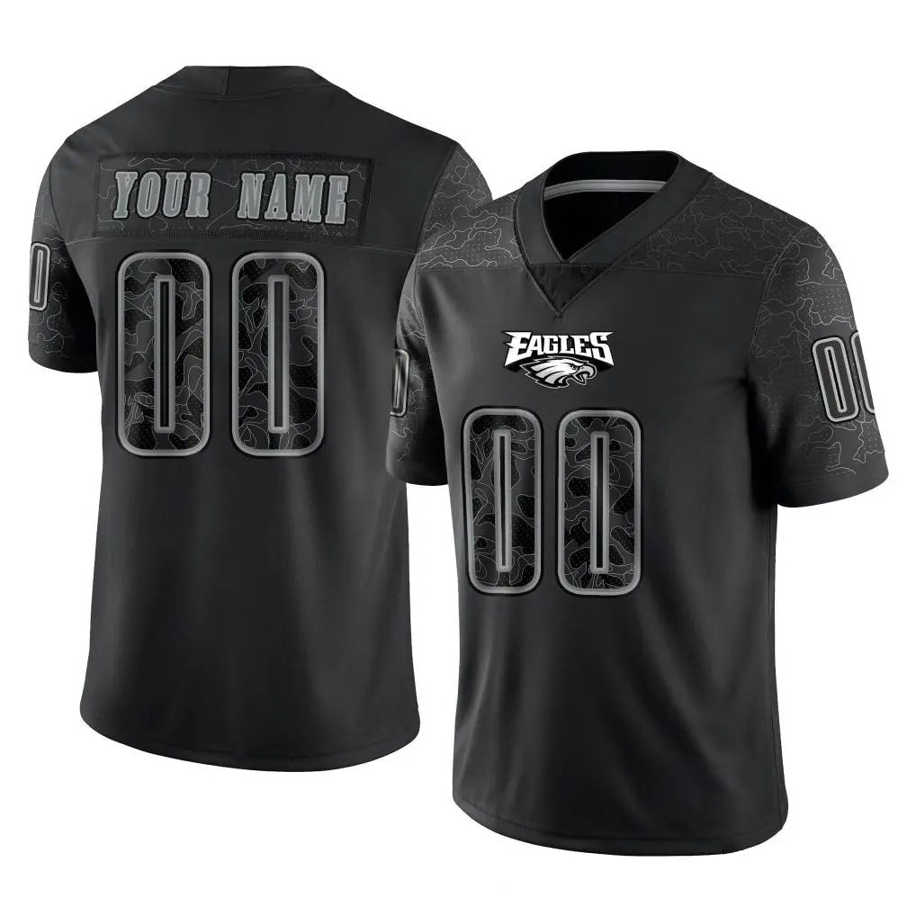 Pkot Custom P.Eagles Black Reflective Limited Home Game Any Name & Numbers Stitched Jerseys
