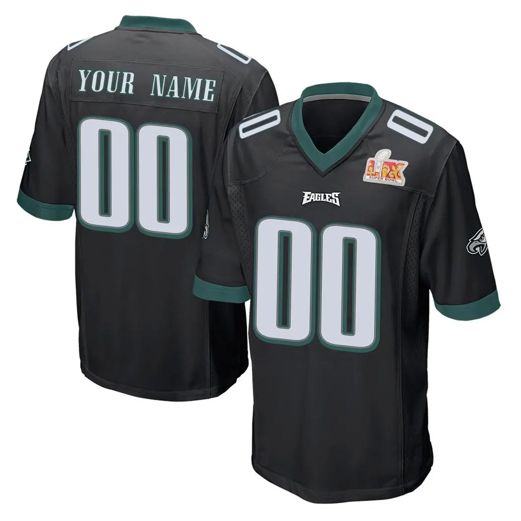 Pkot Custom P.Eagles Black Super Bowl LIX Home Game Any Name & Numbers Stitched Jerseys