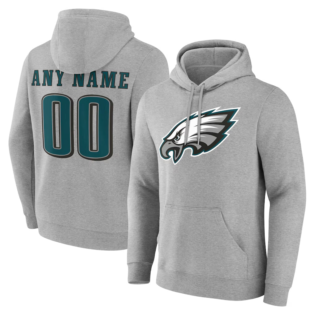 Pkot Custom P.Eagles Gray LOGO Pullover Hoodies Home Game Any Name & Numbers Stitched Jerseys