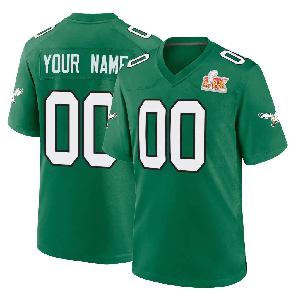 Pkot Custom P.Eagles Green Kelly Alternate Super Bowl LIX Home Game Any Name & Numbers Stitched Jerseys