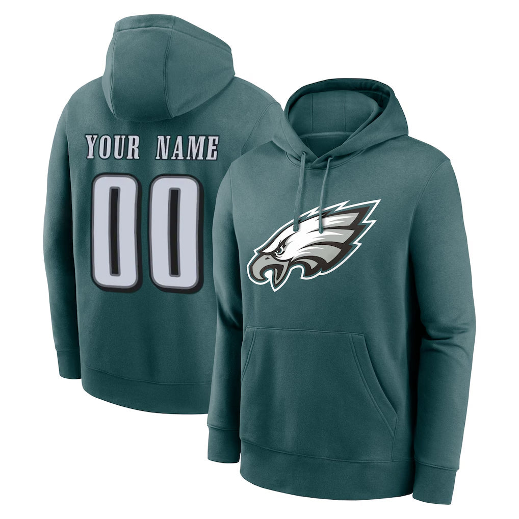 Pkot Custom P.Eagles Midnight Green Performance Pullover Hoodies Home Game Any Name & Numbers Stitched Jerseys