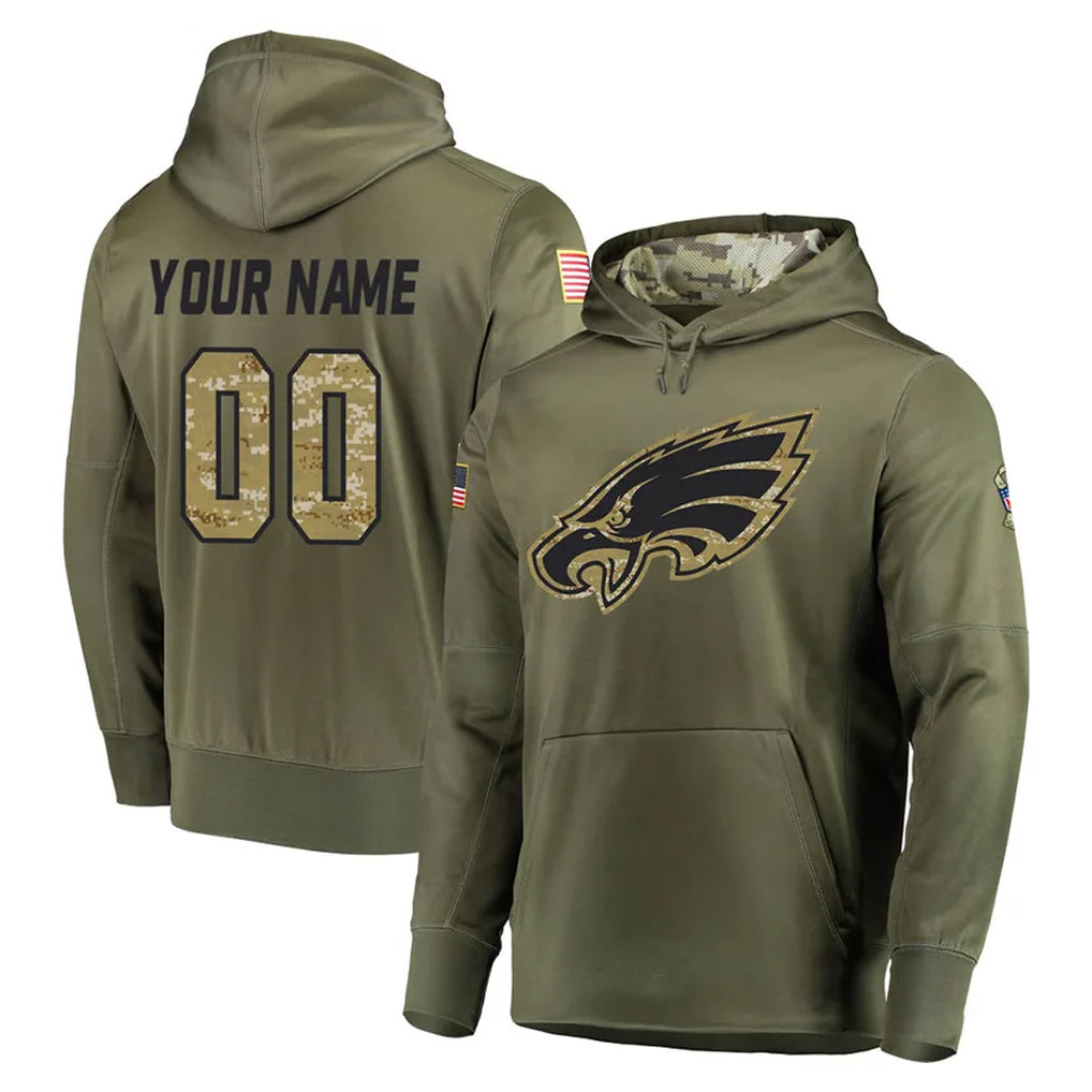 Pkot Custom P.Eagles Olive Salute to Service Pullover Hoodies Home Game Any Name & Numbers Stitched Jerseys