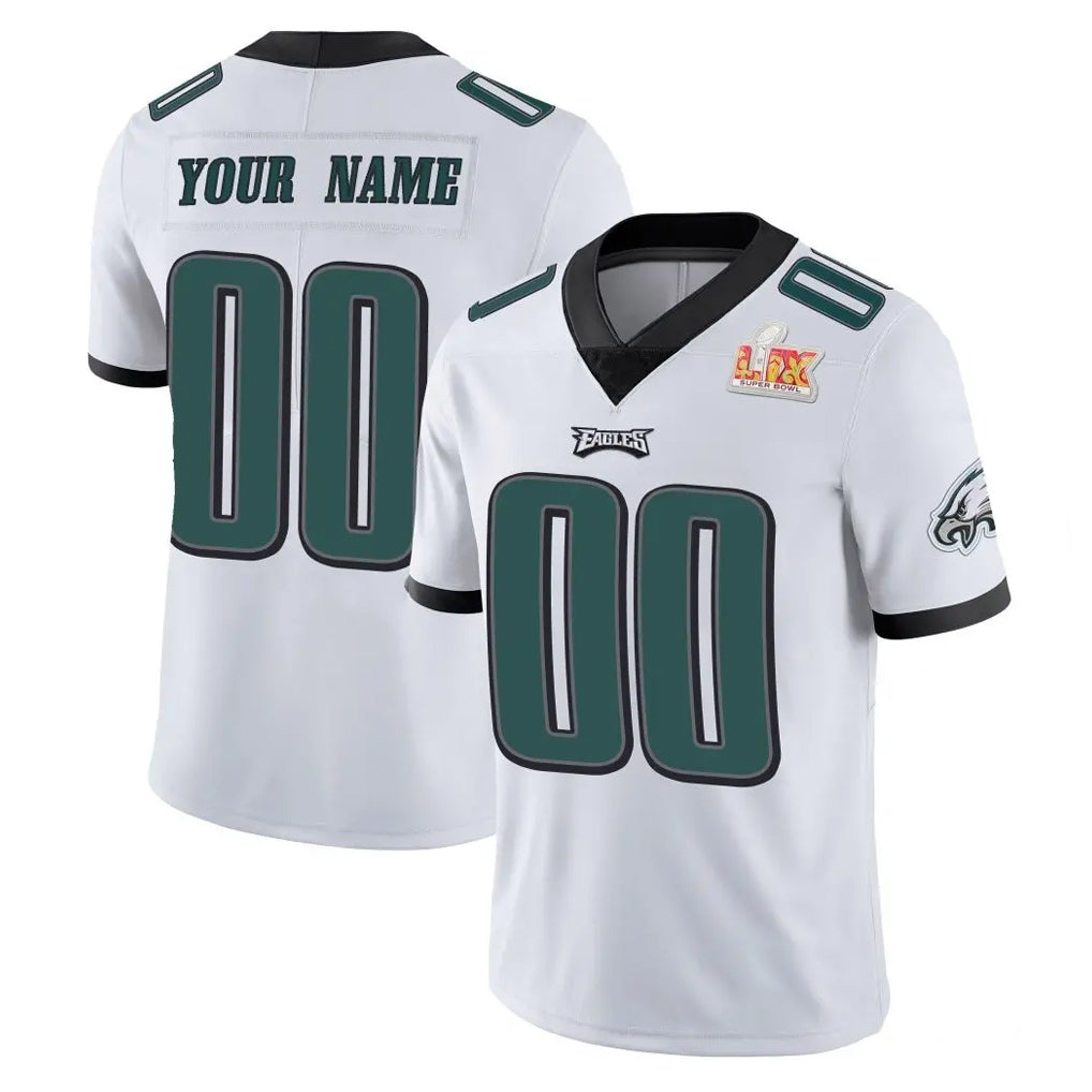 Pkot Custom P.Eagles White Limited Vapor Untouchable Super Bowl LIX Home Game Any Name & Numbers Stitched Jerseys