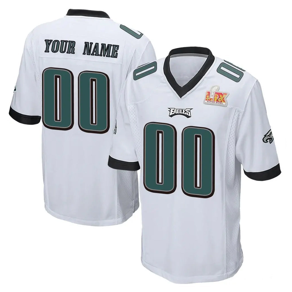 Pkot Custom P.Eagles White Super Bowl LIX Home Game Any Name & Numbers Stitched Jerseys