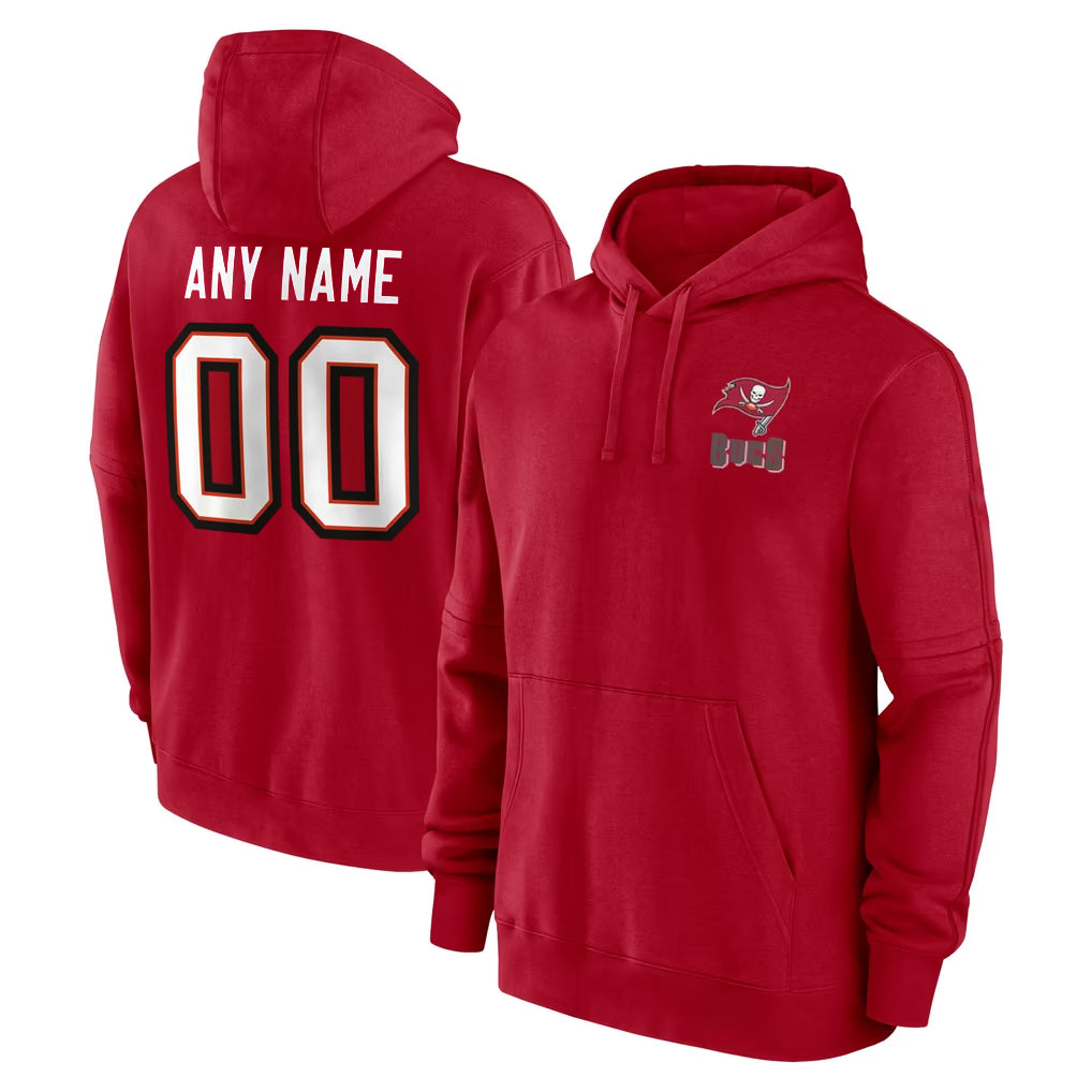 Pkot Custom TB.Buccaneers Red LOGO Pullover Hoodie Home Game Any Name & Numbers Stitched Jerseys