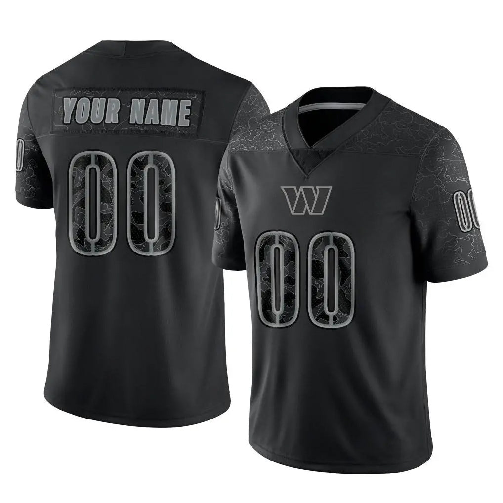 Pkot Custom W.Commanders Black Limited Reflective Home Game Any Name & Numbers Stitched Jerseys