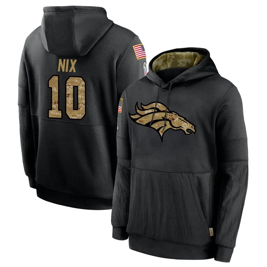 Pkot D.Broncos #10 Bo Nix Player Black Salute to Service Pullover Hoodies Limited Stitched Jerseys