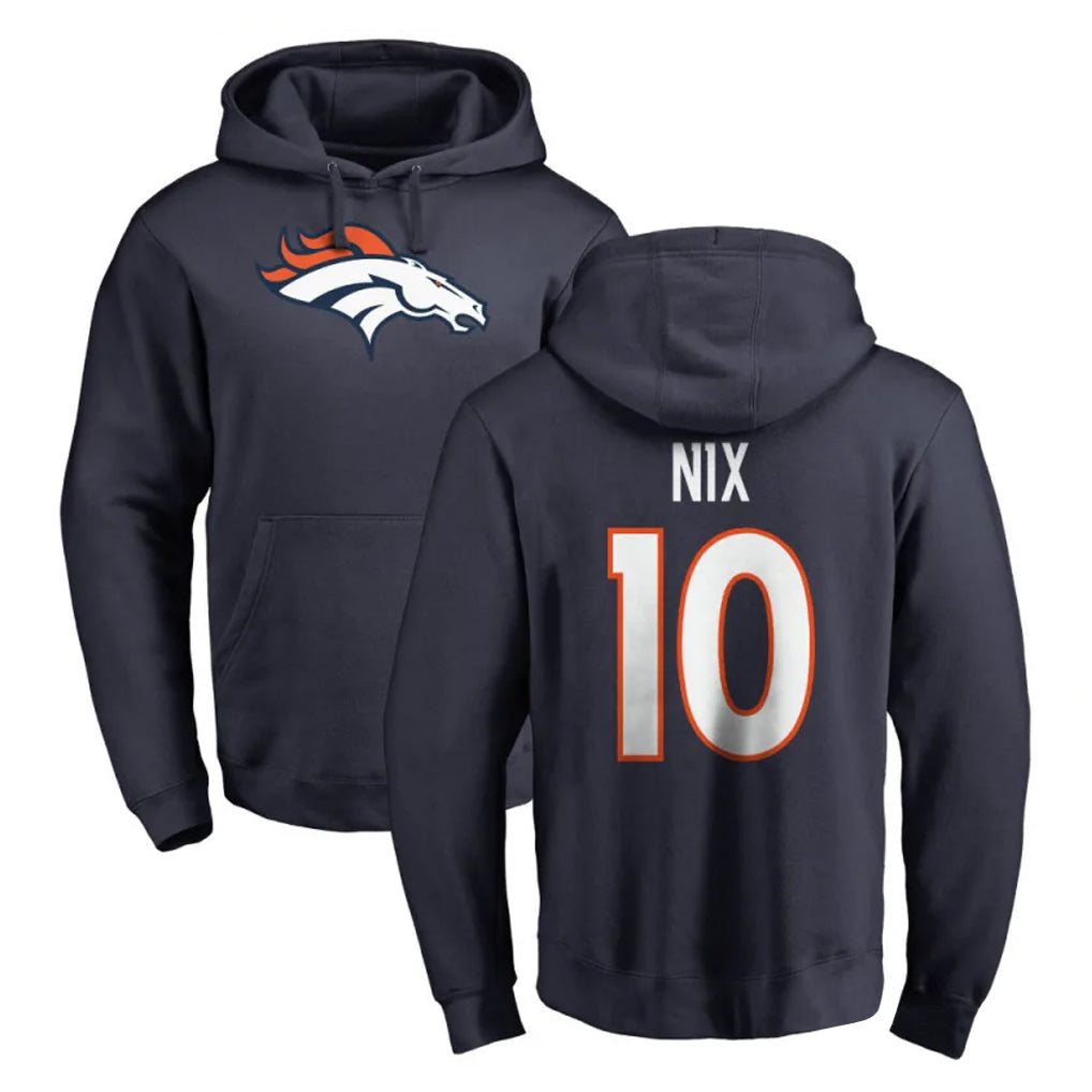 Pkot D.Broncos #10 Bo Nix Player Navy Pullover Hoodie Limited Stitched Jerseys