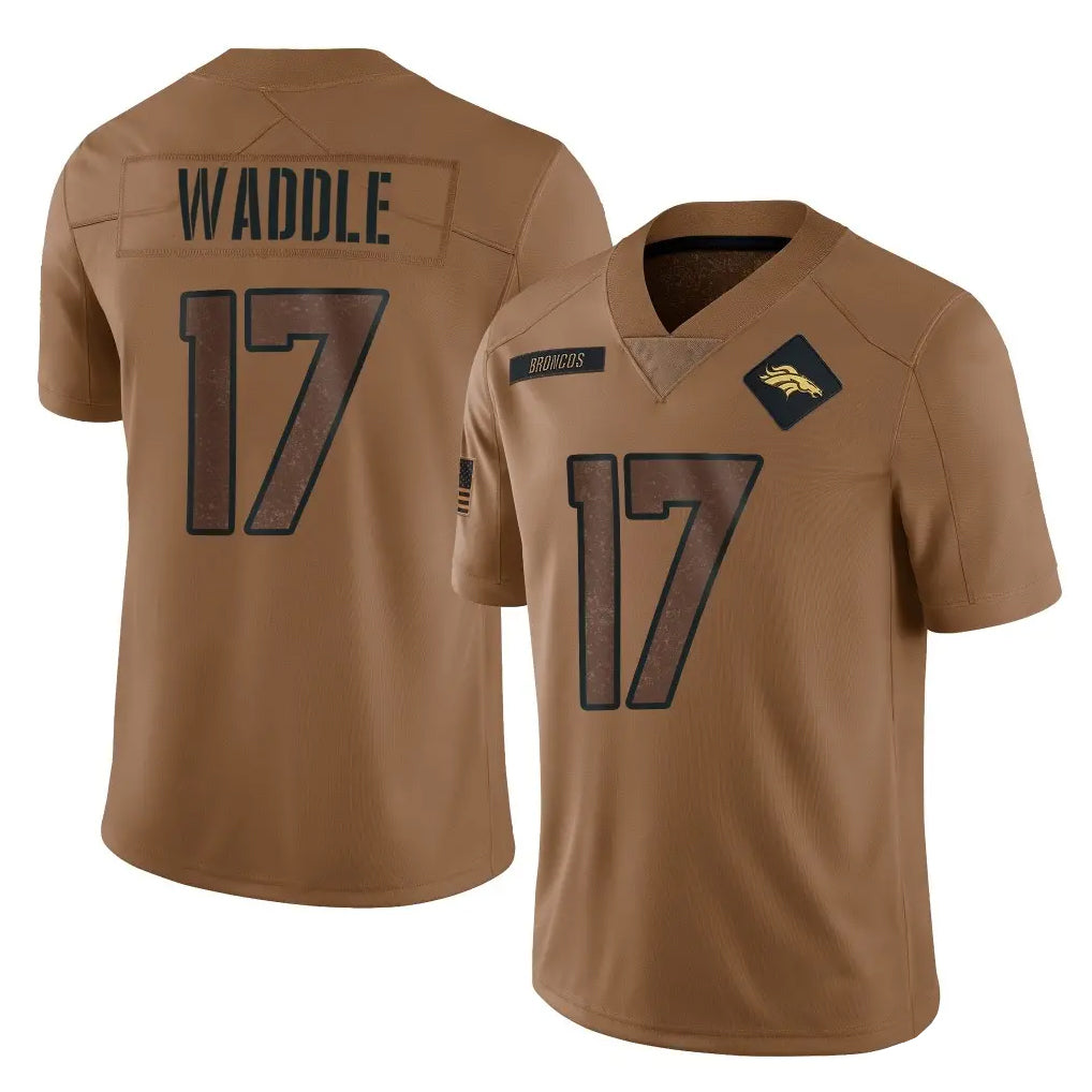 Pkot D.Broncos #17 Jaylen Waddle Player Brown Salute To Service Limited Stitched Jerseys