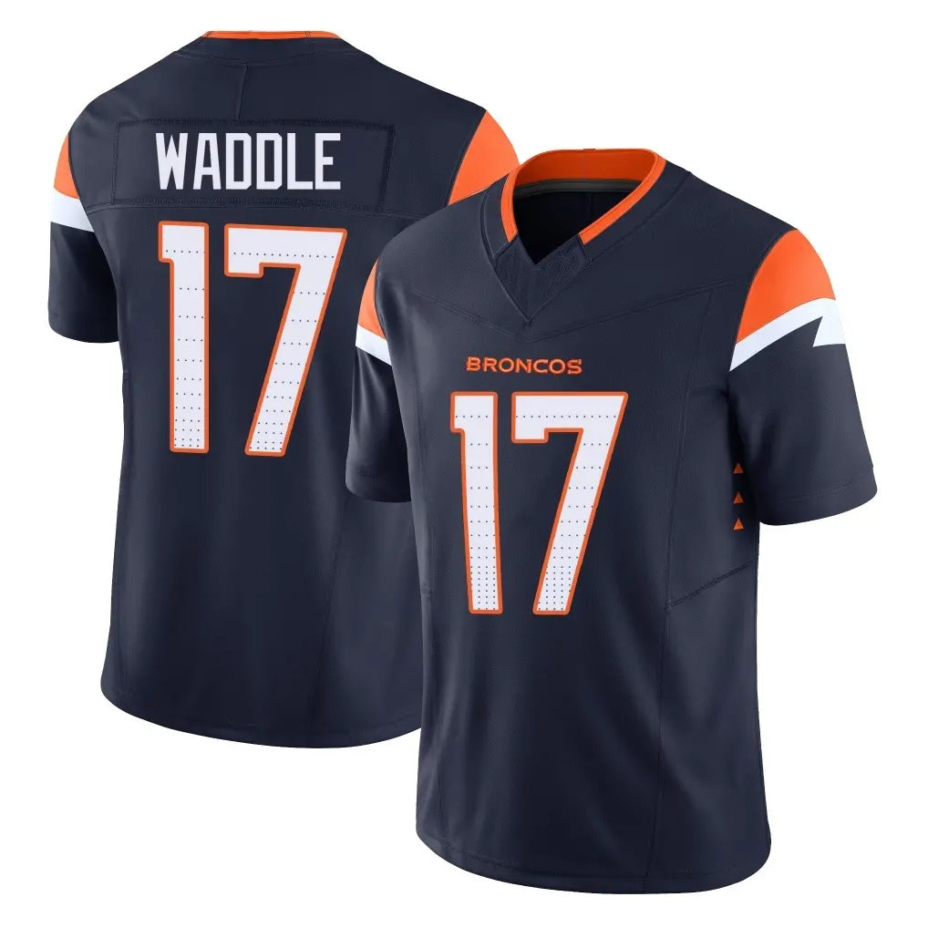 Pkot D.Broncos #17 Jaylen Waddle Player Navy Limited Vapor F.U.S.E. Home Game Stitched Jerseys