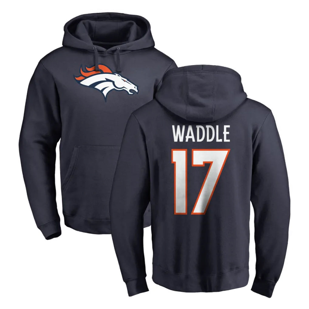 Pkot D.Broncos #17 Jaylen Waddle Player Navy Pullover Hoodie Limited Stitched Jerseys