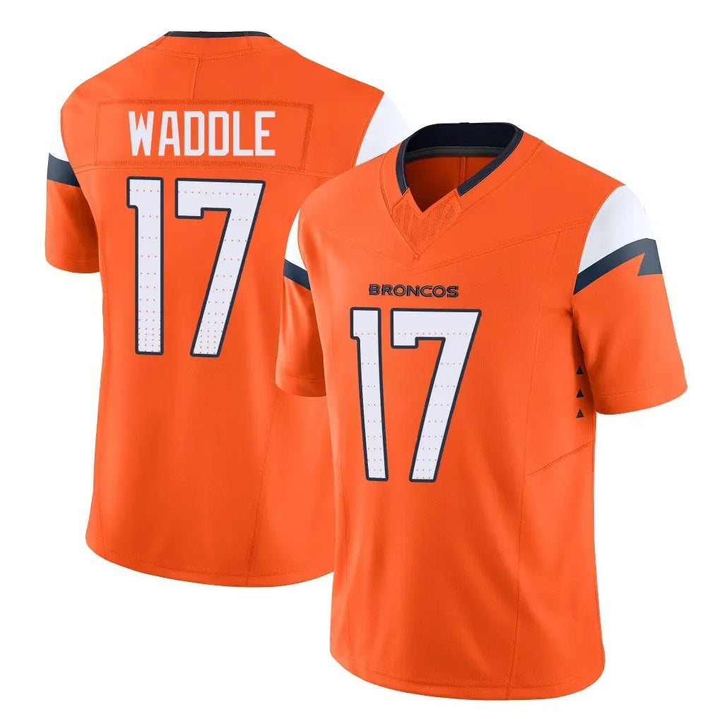 Pkot D.Broncos #17 Jaylen Waddle Player Orange Vapor F.U.S.E. Limited Home Game Stitched Jerseys