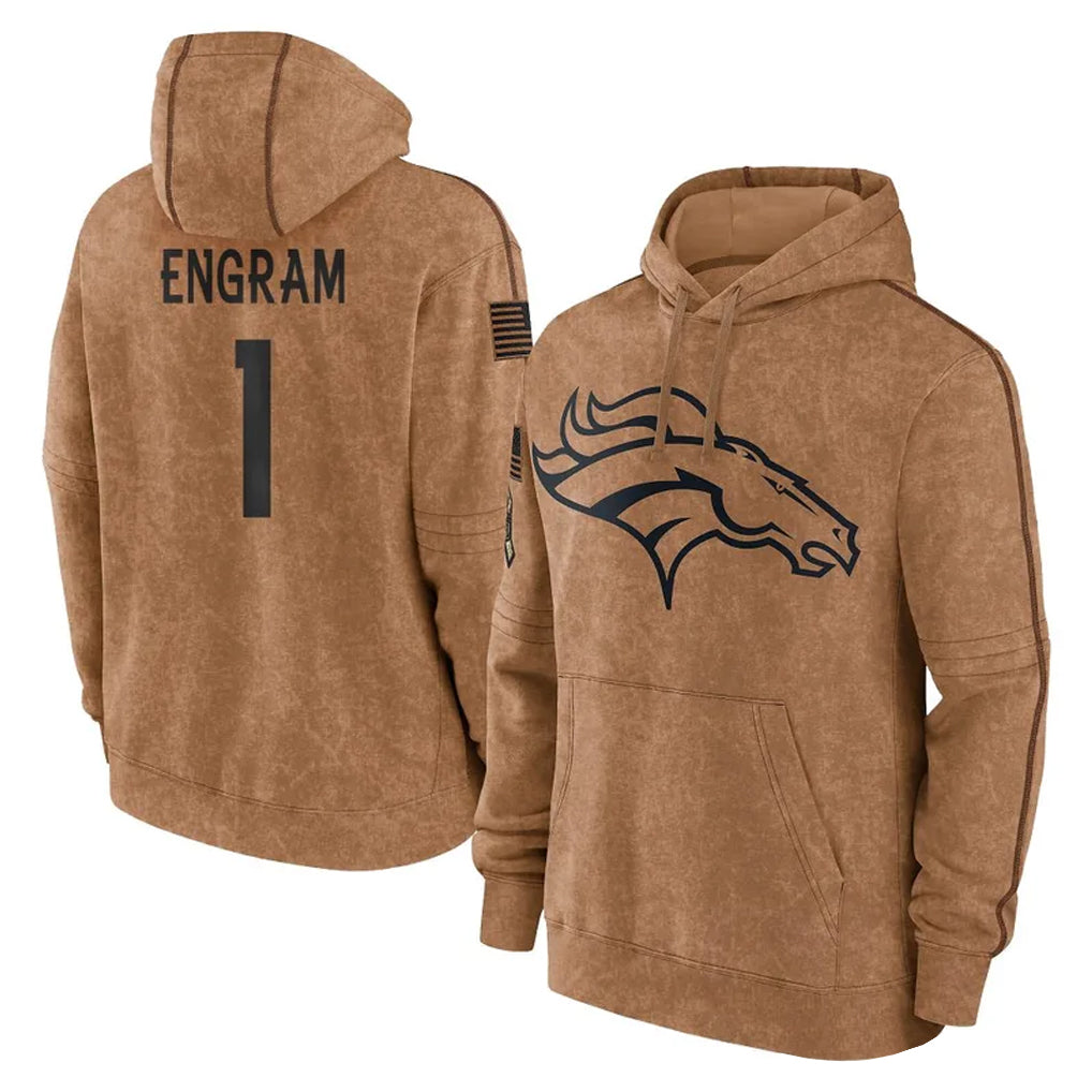 Pkot D.Broncos #1 Evan Engram Player Brown Salute to Service Hoodies Limited Game Stitched Jerseys