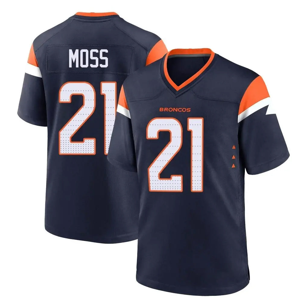 Pkot D.Broncos #21 Riley Moss Player Navy Home Game Stitched Jerseys