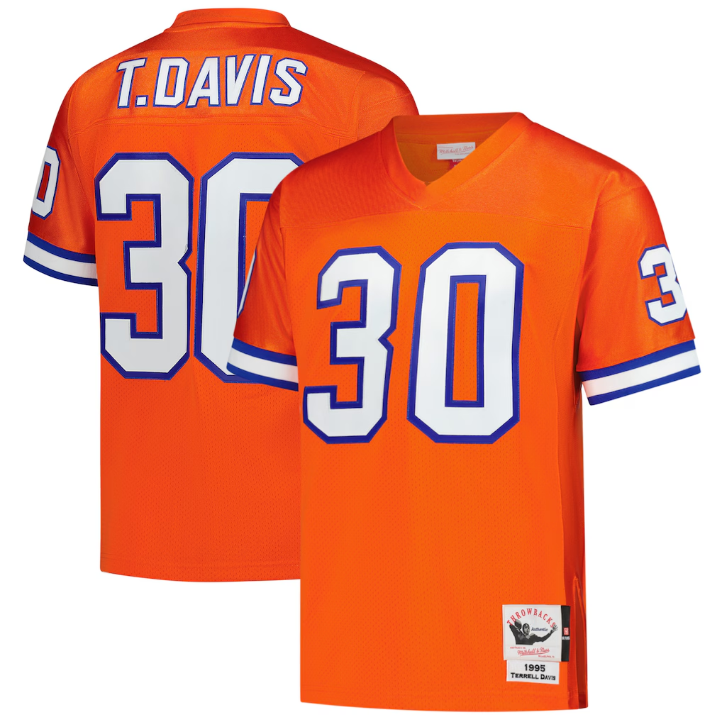 Pkot D.Broncos #30 Terrell Davis Mitchell & Ness Orange 1995 Authentic Throwback Retired Player Stitched Jerseys