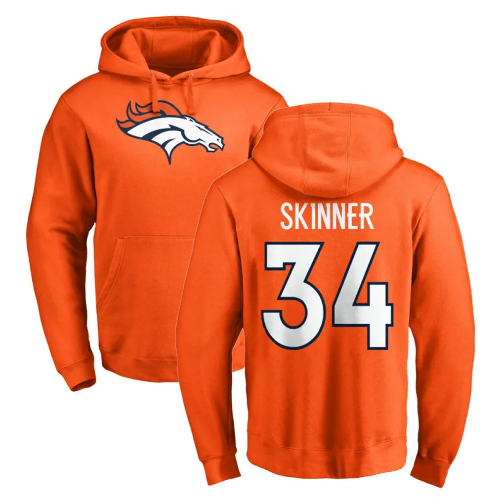 Pkot D.Broncos #34 JL Skinner Player Orange Pullover Hoodie Limited Stitched Jerseys