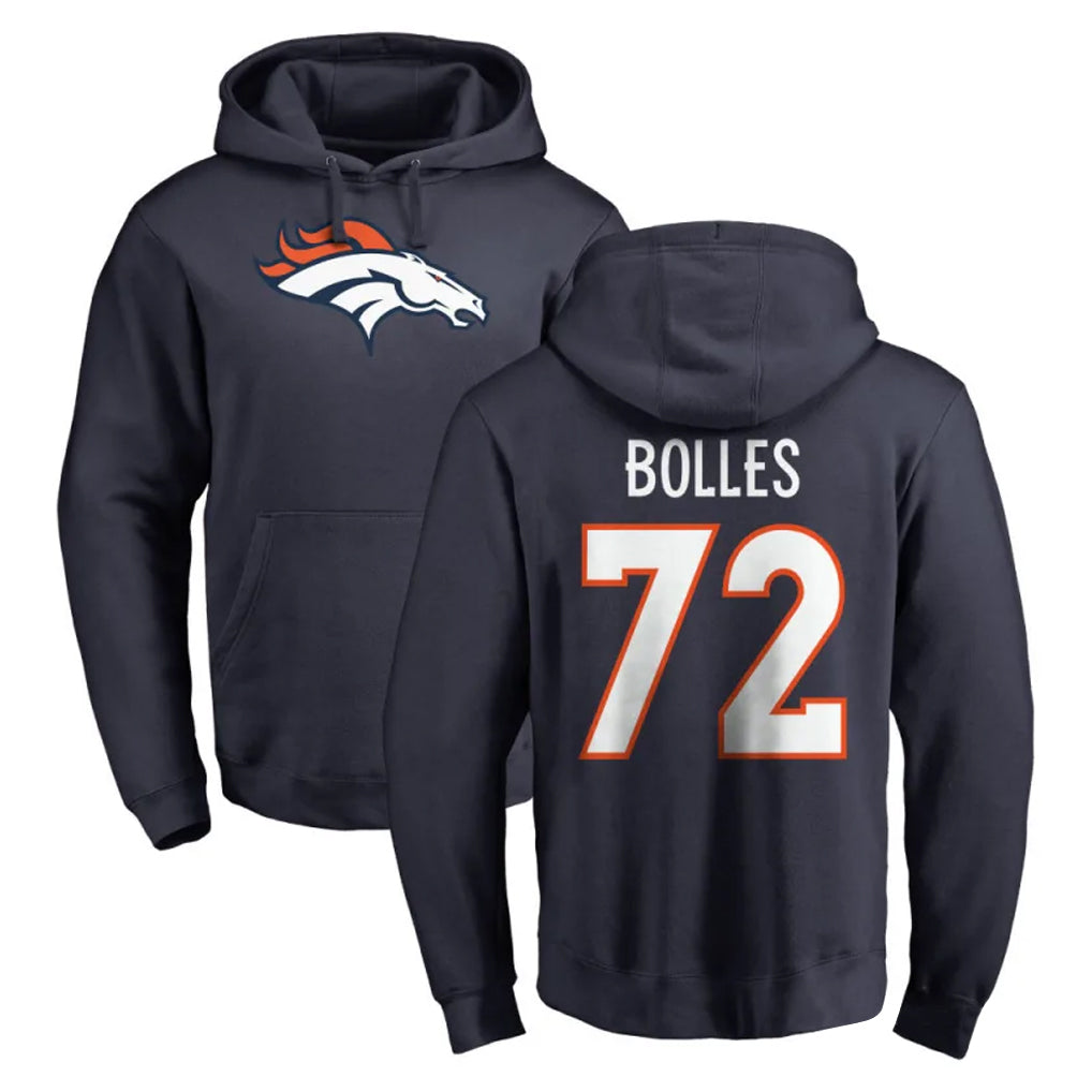 Pkot D.Broncos #72 Garett Bolles Player Navy Pullover Hoodie Limited Stitched Jerseys