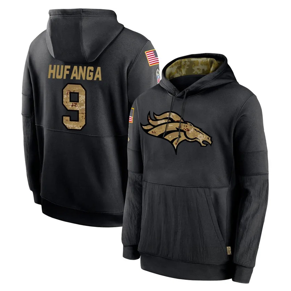 Pkot D.Broncos #9 Talanoa Hufanga Player Black Salute to Service Pullover Hoodies Limited Stitched Jerseys
