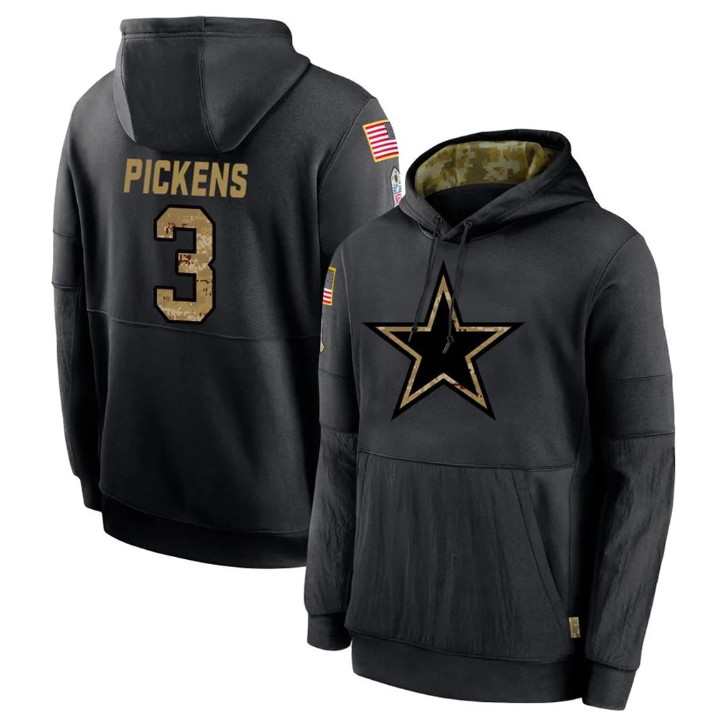 Pkot D.Cowboys #3 George Pickens Player Black Salute to Service Pullover Hoodies Limited Stitched Jerseys