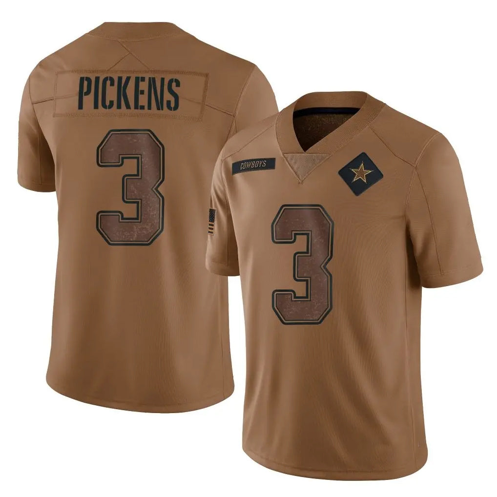 Pkot D.Cowboys #3 George Pickens Player Brown Salute to Service Limited Home Game Stitched Jerseys