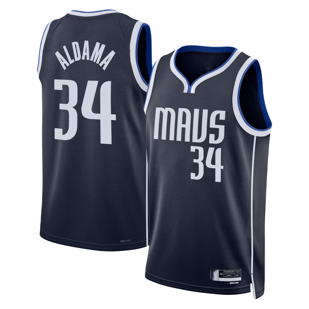 Pkot D.Mavericks #34 Santi Aldama Navy Statement Edition Swingman Stitched Jerseys