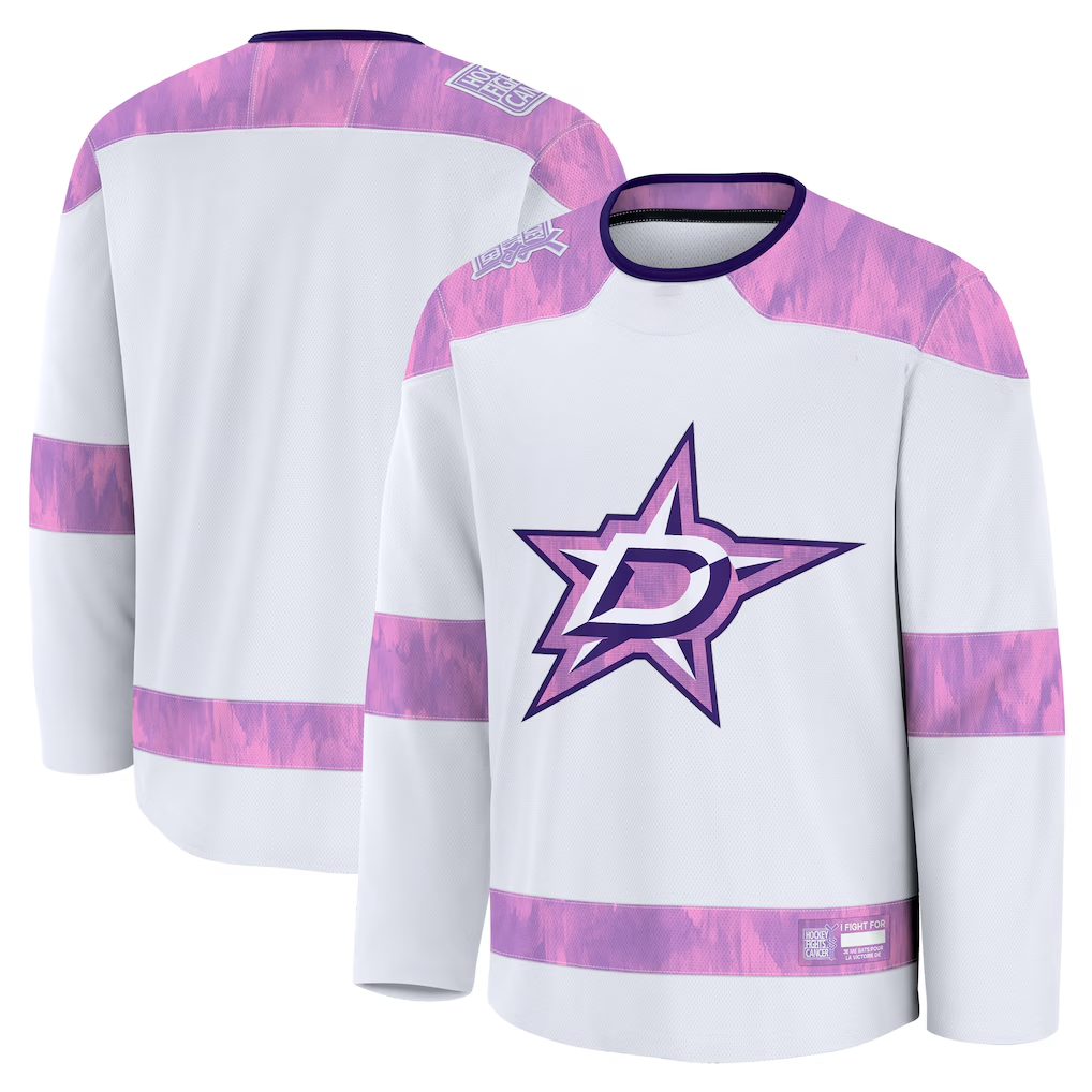Pkot D.Stars White 2024 Hockey Fights Cancer Practice Jerseys