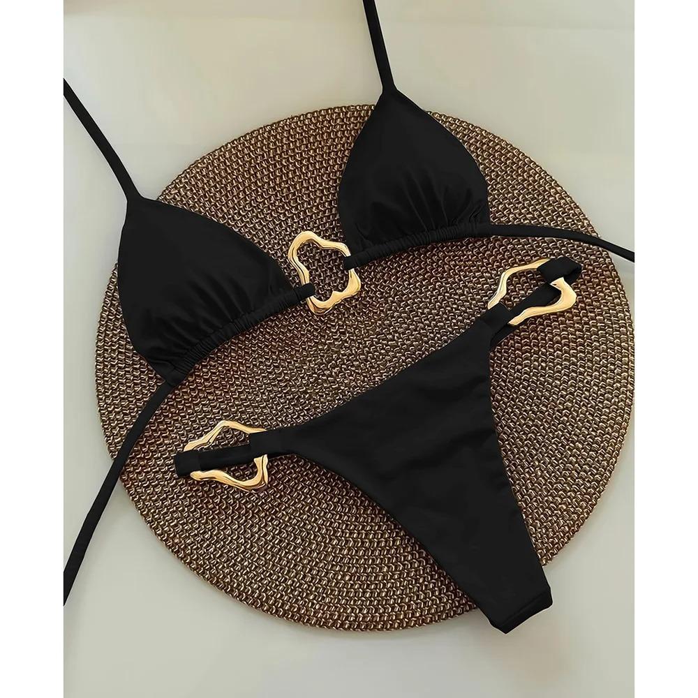 New Sexy Bikini Solid Color Lace-up Split Two-piece Swimsuit for Women