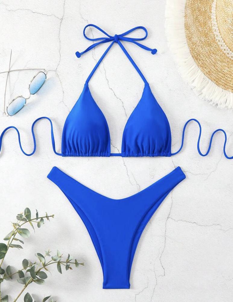 2026 Women White Bikini Chest Padded New Sexy Halter Bikini Two-Piece Set With Drawstring Straps