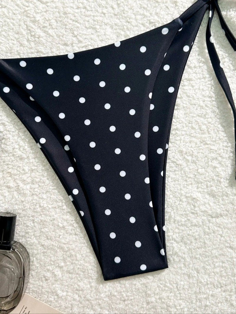 Sexy Bikini Set Black White Polka Dot 2 Piece Swimsuit for Women American Style Beach Bikini