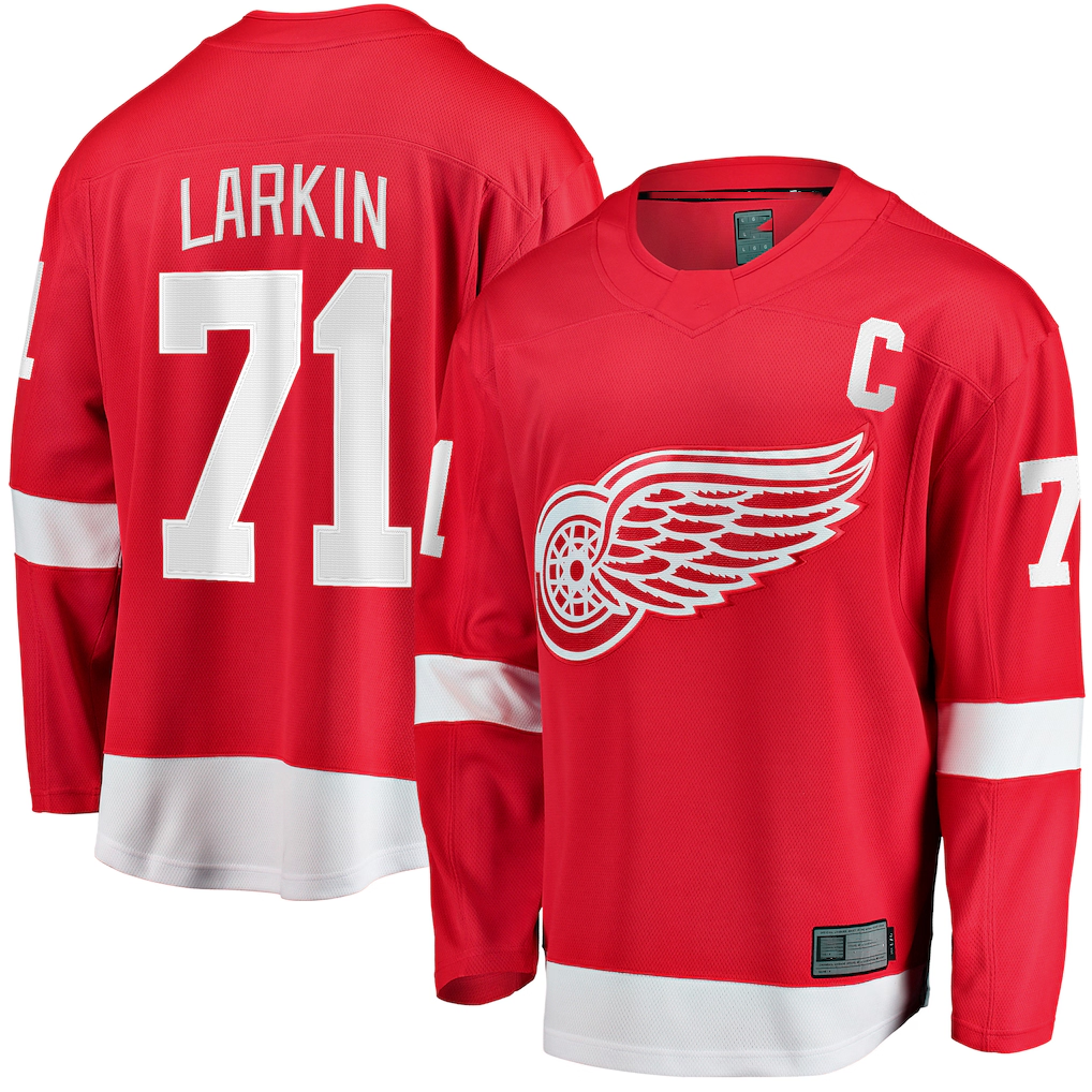 Pkot DR.Wings #71 Dylan Larkin Branded Red Captain Home Breakaway Jerseys