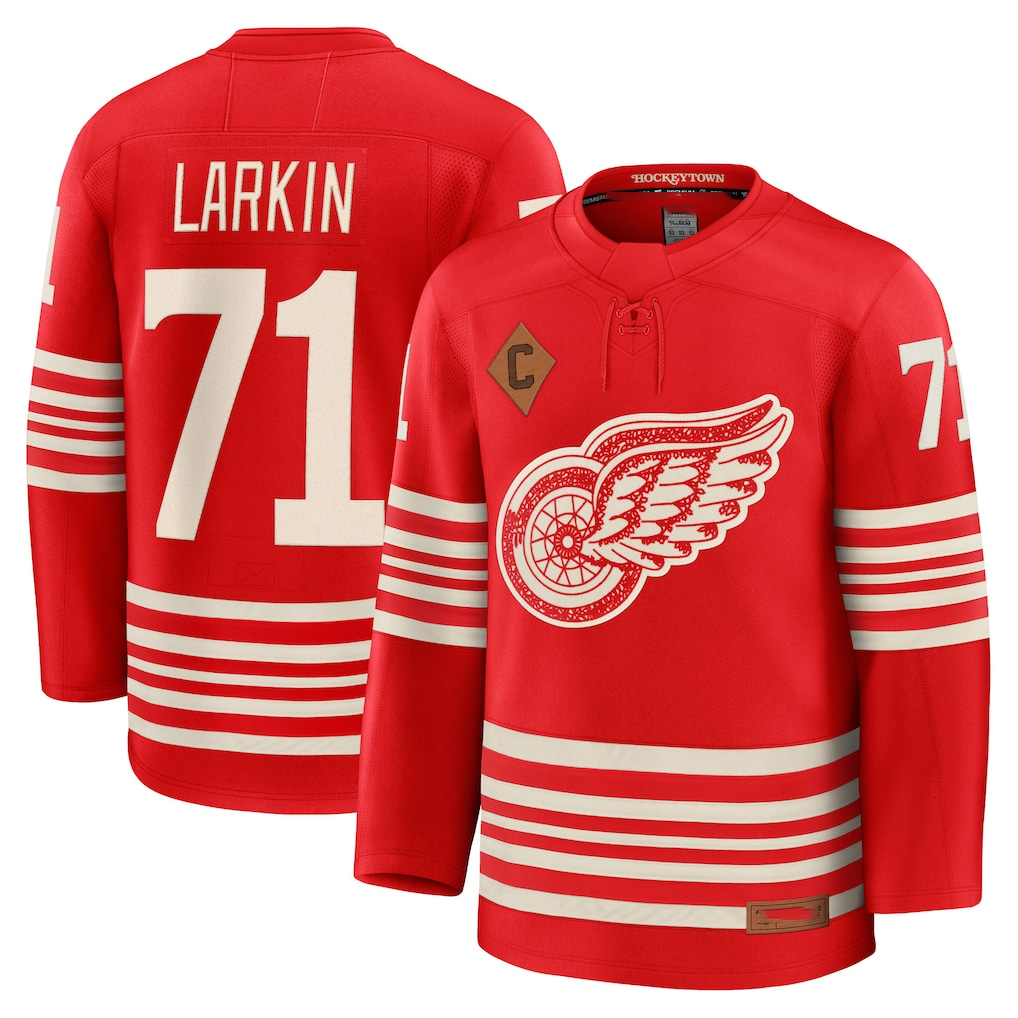Pkot DR.Wings #71 Dylan Larkin Red Centennial Premium Player Jerseys