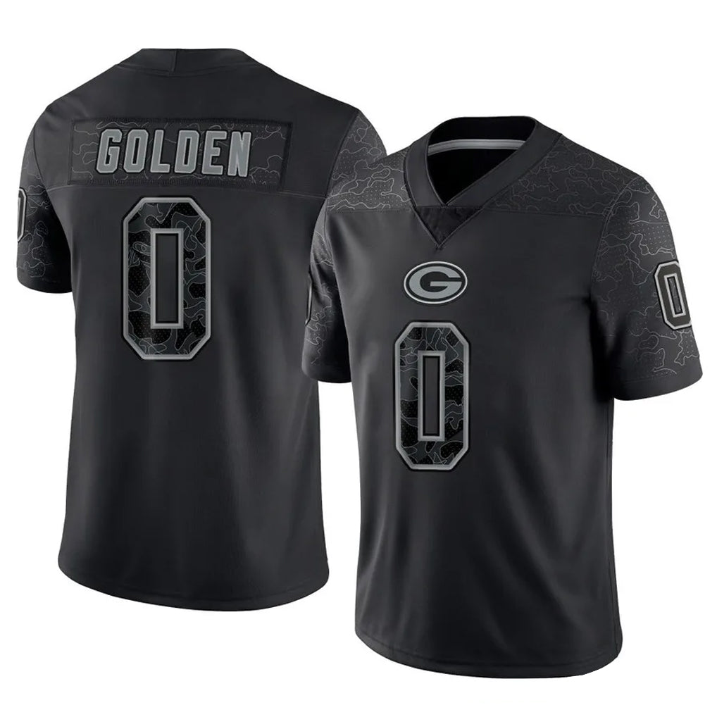 Pkot GB.Packers #0 Matthew Golden Player Black Reflective Limited Home Game Stitched Jerseys