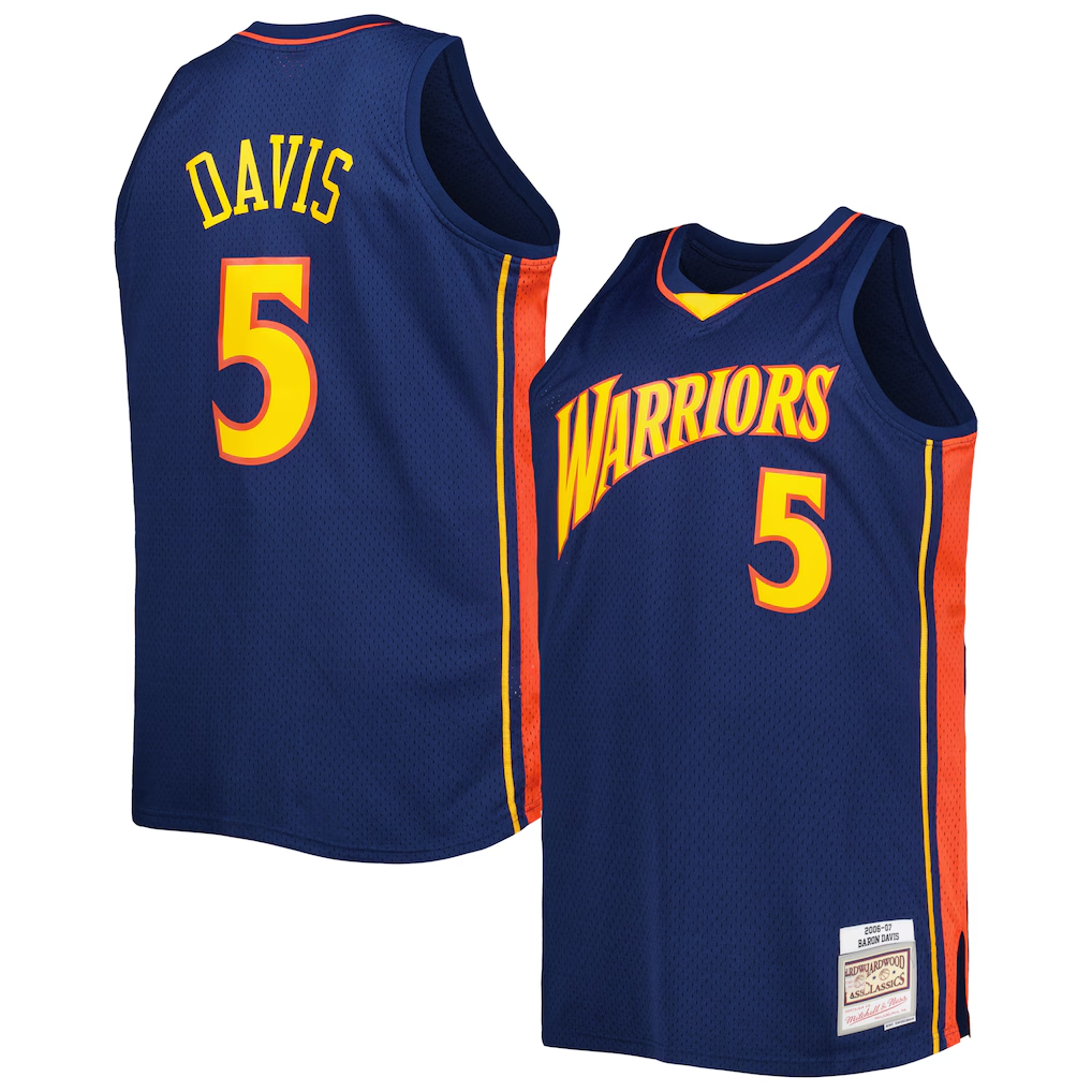 Pkot GS.Warriors #5 Baron Davis Mitchell & Ness Navy Big & Tall Hardwood Classics 200607 Swingman Jerseys