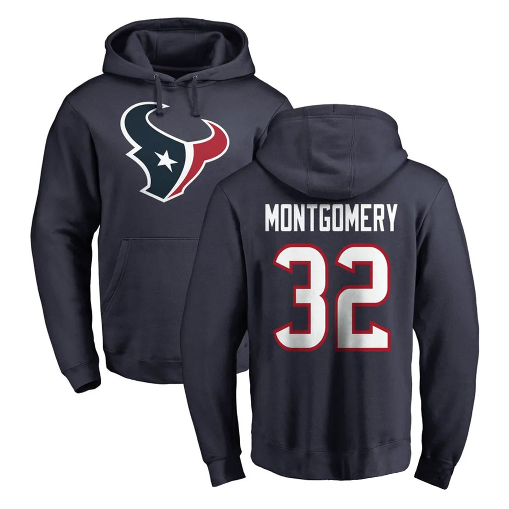 Pkot H.Texans #32 David Montgomery Player Navy Pro Line Pullover Hoodie Limited Game Stitched Jerseys