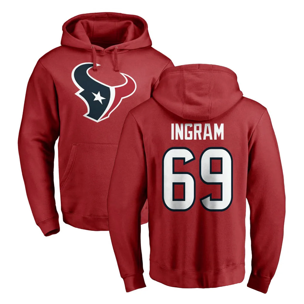 Pkot H.Texans #69 Ed Ingram Player Red Pro Line Pullover Hoodie Limited Game Stitched Jerseys