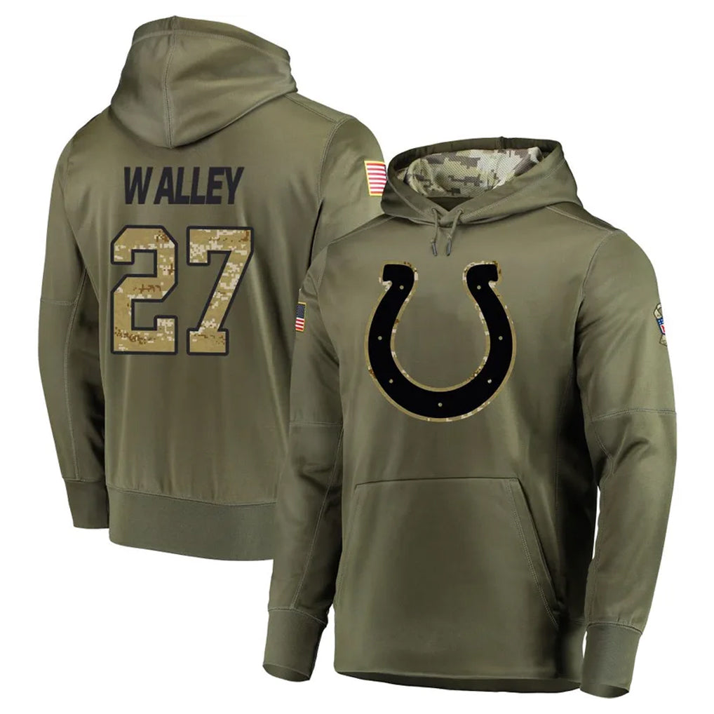 Pkot IN.Colts #27 Justin Walley Player Olive Salute to Service Pullover Hoodies Home Game Stitched Jerseys