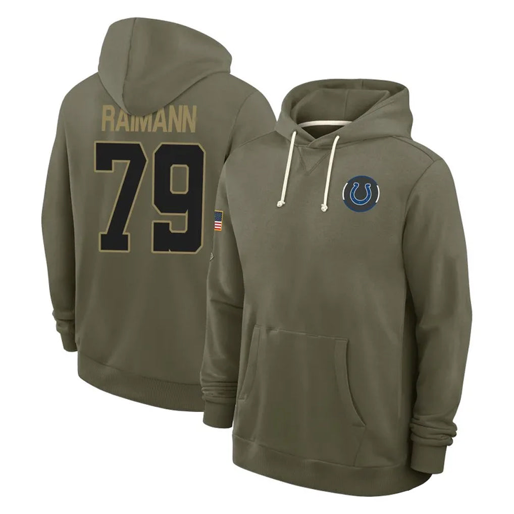 Pkot IN.Colts #79 Bernhard Raimann Player Olive Salute to Service Pullover Hoodies Limited Stitched Jerseys