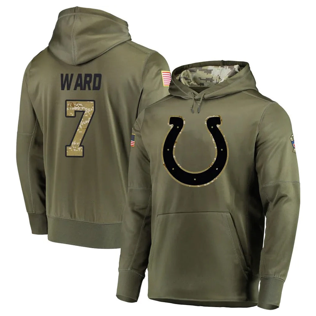 Pkot IN.Colts #7 Charvarius Ward Sr. Player Olive Salute to Service Pullover Hoodies Home Game Stitched Jerseys